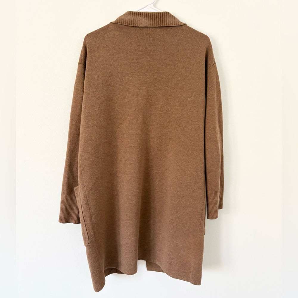 J Crew Camel Tan Oversized Wool Cotton Collared Sweater Jacket Size Medium - Picture 11 of 12